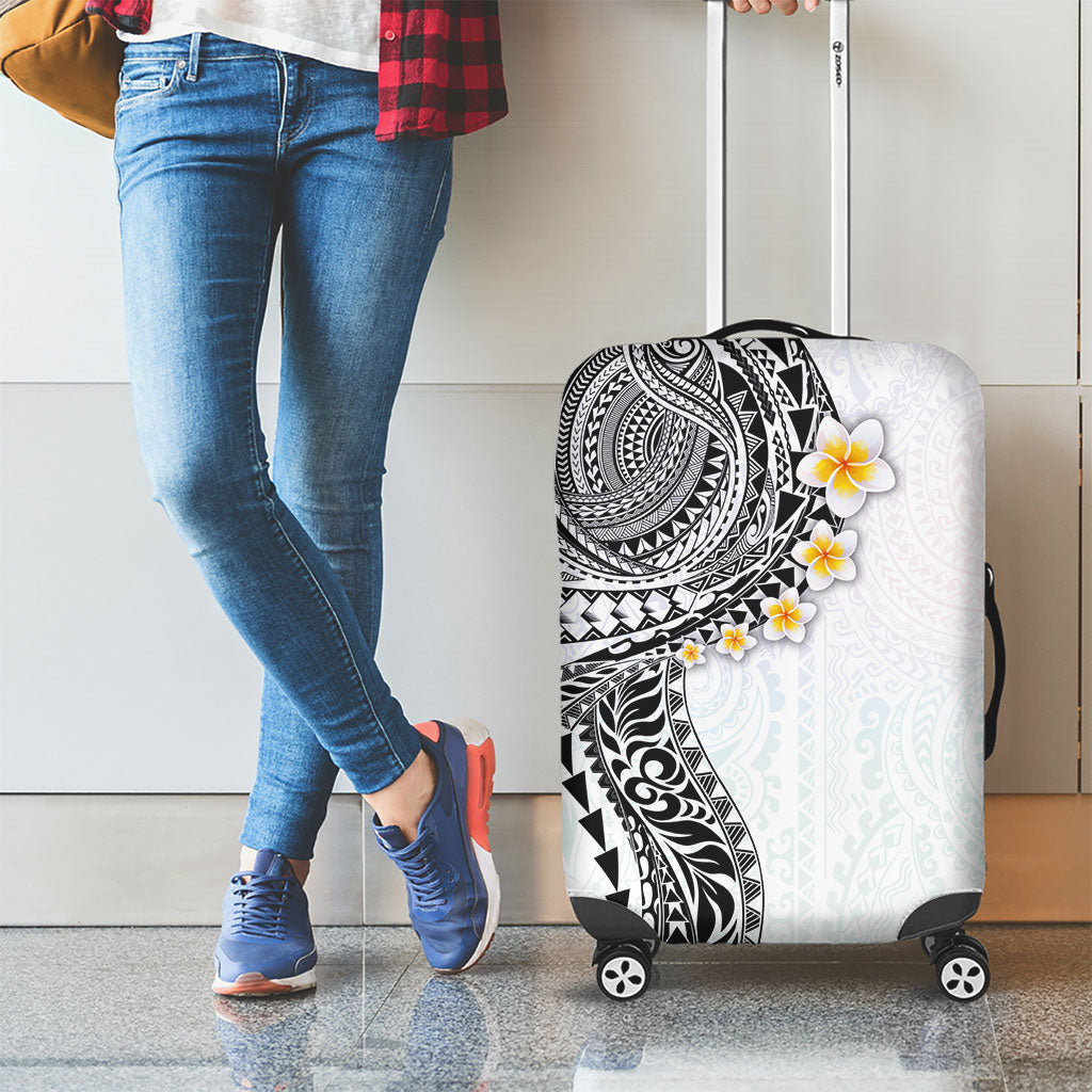 Hawaiian Tribal Tattoo and Plumeria Luggage Cover Polynesian Pattern White Color
