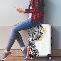 Hawaiian Tribal Tattoo and Plumeria Luggage Cover Polynesian Pattern White Color