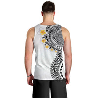 Hawaiian Tribal Tattoo and Plumeria Men Tank Top Polynesian Pattern White Color