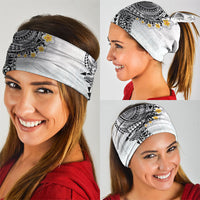 Hawaiian Tribal Tattoo and Plumeria Neck Gaiter Polynesian Pattern White Color