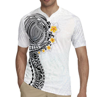 Hawaiian Tribal Tattoo and Plumeria Rugby Jersey Polynesian Pattern White Color