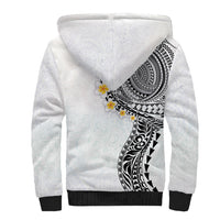Hawaiian Tribal Tattoo and Plumeria Sherpa Hoodie Polynesian Pattern White Color