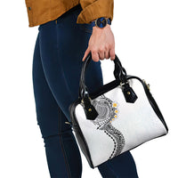 Hawaiian Tribal Tattoo and Plumeria Shoulder Handbag Polynesian Pattern White Color