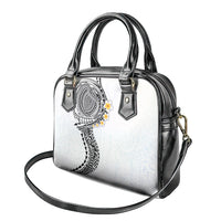 Hawaiian Tribal Tattoo and Plumeria Shoulder Handbag Polynesian Pattern White Color