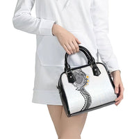Hawaiian Tribal Tattoo and Plumeria Shoulder Handbag Polynesian Pattern White Color