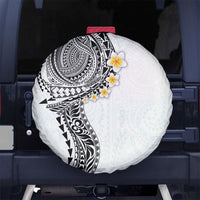 Hawaiian Tribal Tattoo and Plumeria Spare Tire Cover Polynesian Pattern White Color