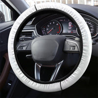 Hawaiian Tribal Tattoo and Plumeria Steering Wheel Cover Polynesian Pattern White Color