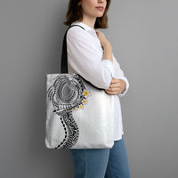 Hawaiian Tribal Tattoo and Plumeria Tote Bag Polynesian Pattern White Color