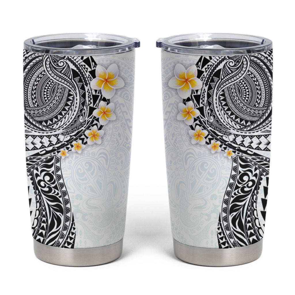 Hawaiian Tribal Tattoo and Plumeria Tumbler Cup Polynesian Pattern White Color
