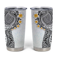 Hawaiian Tribal Tattoo and Plumeria Tumbler Cup Polynesian Pattern White Color