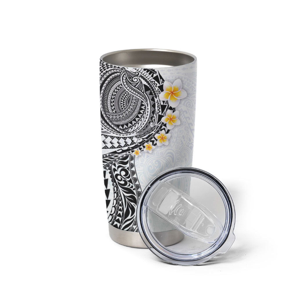 Hawaiian Tribal Tattoo and Plumeria Tumbler Cup Polynesian Pattern White Color