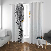 Hawaiian Tribal Tattoo and Plumeria Window Curtain Polynesian Pattern White Color