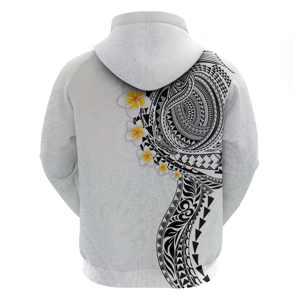 Hawaiian Tribal Tattoo and Plumeria Zip Hoodie Polynesian Pattern White Color