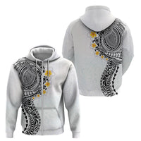 Hawaiian Tribal Tattoo and Plumeria Zip Hoodie Polynesian Pattern White Color
