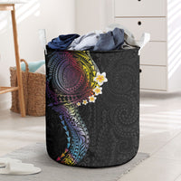 Hawaiian Tribal Tattoo and Plumeria Laundry Basket Polynesian Pattern Rainbow