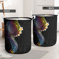 Hawaiian Tribal Tattoo and Plumeria Laundry Basket Polynesian Pattern Rainbow