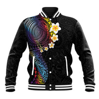 Hawaiian Tribal Tattoo and Plumeria Baseball Jacket Polynesian Pattern Rainbow