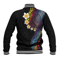 Hawaiian Tribal Tattoo and Plumeria Baseball Jacket Polynesian Pattern Rainbow