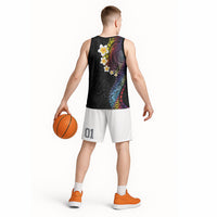 Hawaiian Tribal Tattoo and Plumeria Basketball Jersey Polynesian Pattern Rainbow
