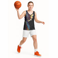 Hawaiian Tribal Tattoo and Plumeria Basketball Jersey Polynesian Pattern Rainbow