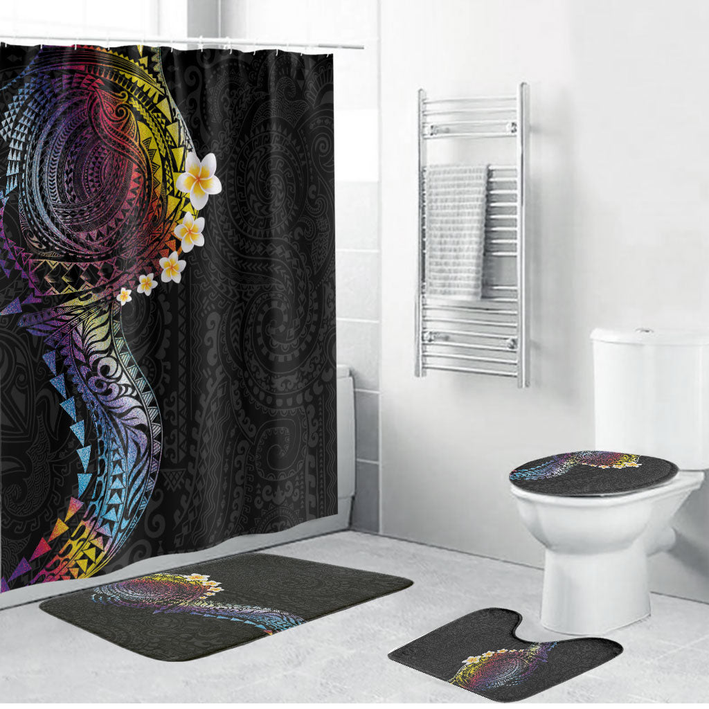 Hawaiian Tribal Tattoo and Plumeria Bathroom Set Polynesian Pattern Rainbow