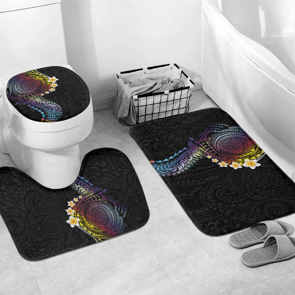 Hawaiian Tribal Tattoo and Plumeria Bathroom Set Polynesian Pattern Rainbow