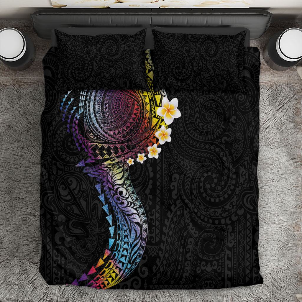Hawaiian Tribal Tattoo and Plumeria Bedding Set Polynesian Pattern Rainbow