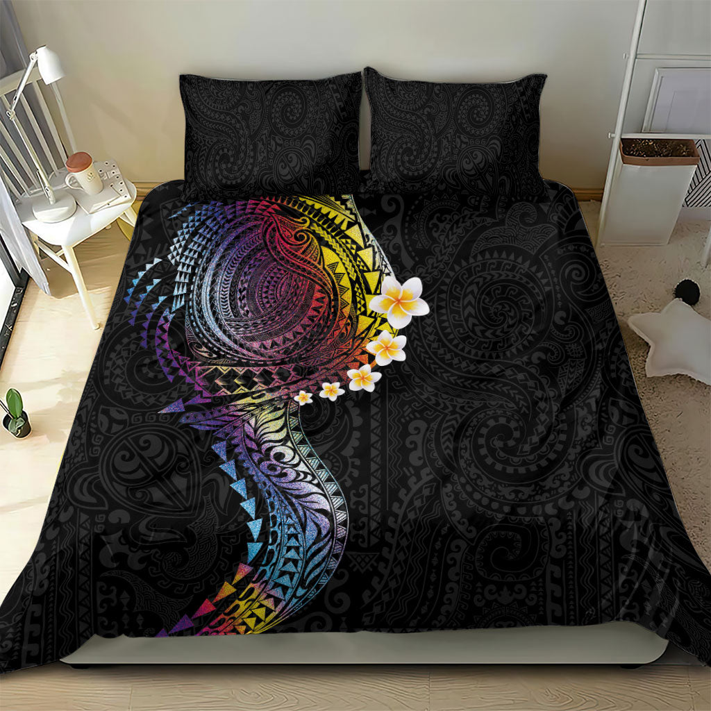 Hawaiian Tribal Tattoo and Plumeria Bedding Set Polynesian Pattern Rainbow