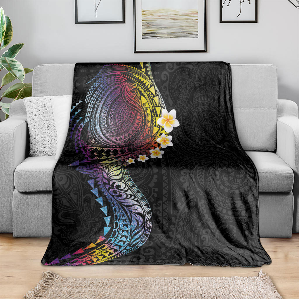 Hawaiian Tribal Tattoo and Plumeria Blanket Polynesian Pattern Rainbow