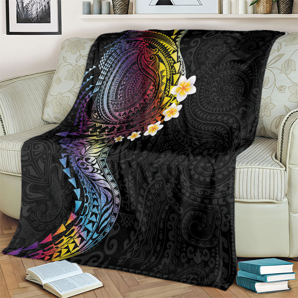 Hawaiian Tribal Tattoo and Plumeria Blanket Polynesian Pattern Rainbow