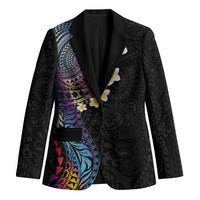 Hawaiian Tribal Tattoo and Plumeria Blazer Polynesian Pattern Rainbow
