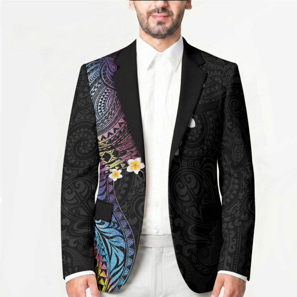 Hawaiian Tribal Tattoo and Plumeria Blazer Polynesian Pattern Rainbow