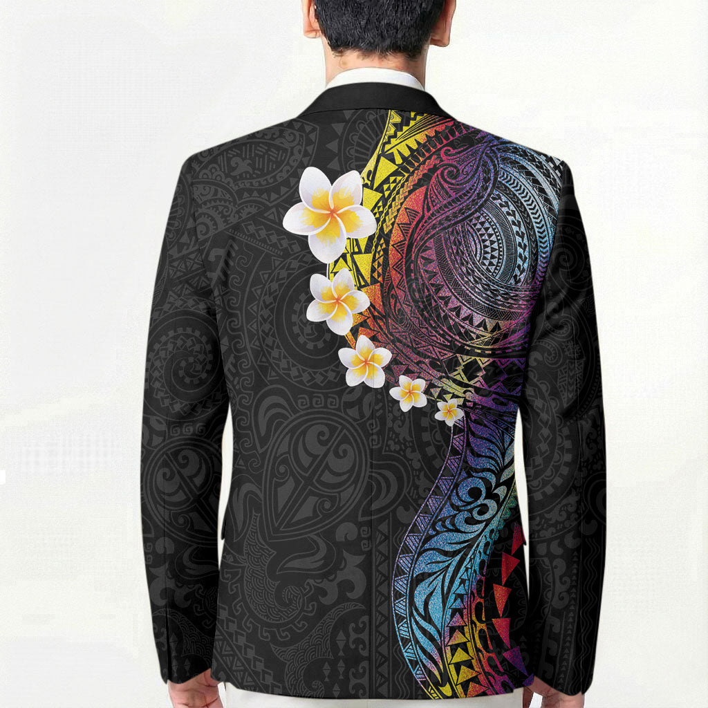 Hawaiian Tribal Tattoo and Plumeria Blazer Polynesian Pattern Rainbow