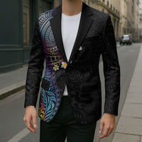 Hawaiian Tribal Tattoo and Plumeria Blazer Polynesian Pattern Rainbow