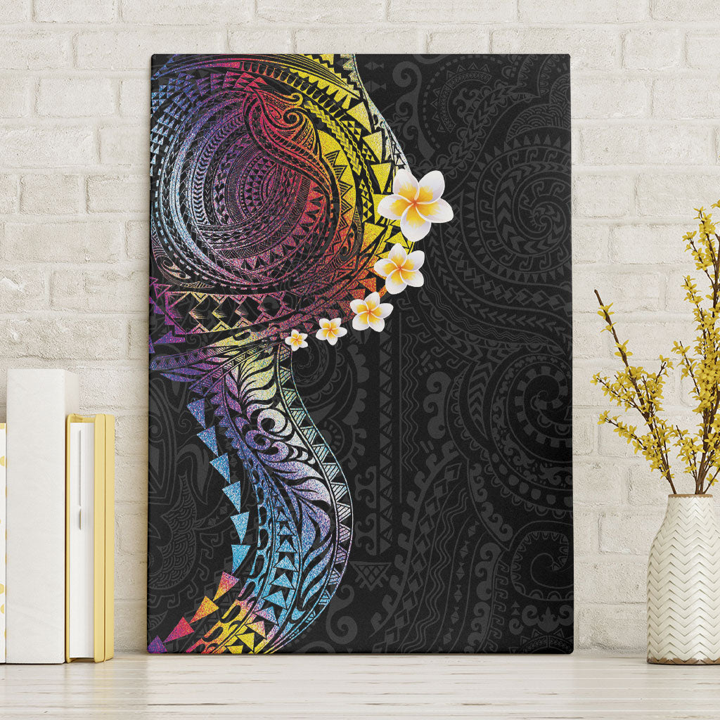 Hawaiian Tribal Tattoo and Plumeria Canvas Wall Art Polynesian Pattern Rainbow