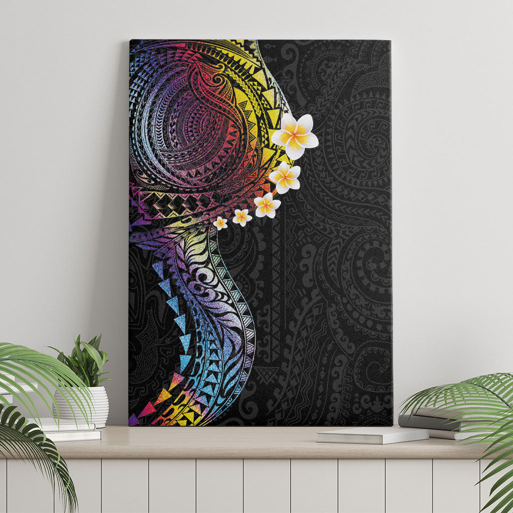 Hawaiian Tribal Tattoo and Plumeria Canvas Wall Art Polynesian Pattern Rainbow