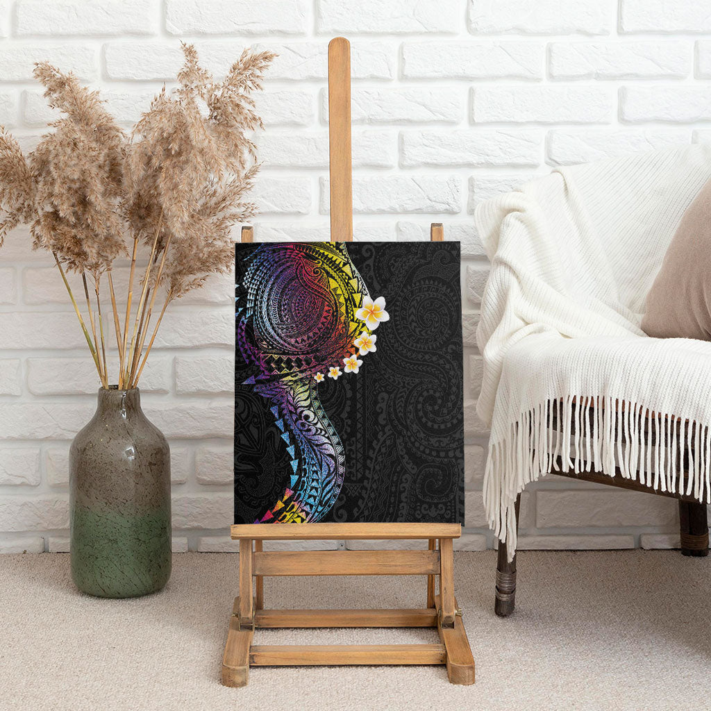 Hawaiian Tribal Tattoo and Plumeria Canvas Wall Art Polynesian Pattern Rainbow