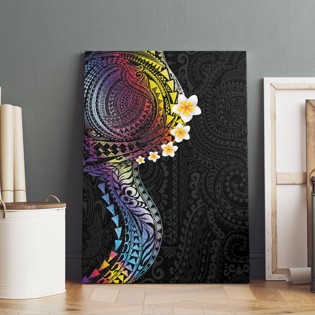Hawaiian Tribal Tattoo and Plumeria Canvas Wall Art Polynesian Pattern Rainbow
