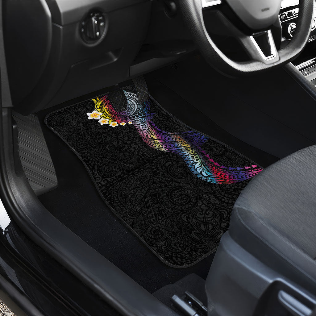 Hawaiian Tribal Tattoo and Plumeria Car Mats Polynesian Pattern Rainbow