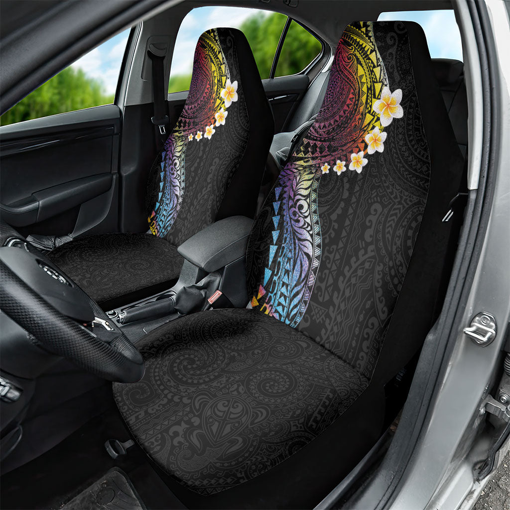 Hawaiian Tribal Tattoo and Plumeria Car Seat Cover Polynesian Pattern Rainbow