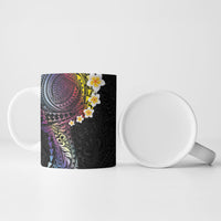Hawaiian Tribal Tattoo and Plumeria Ceramic Mug Polynesian Pattern Rainbow