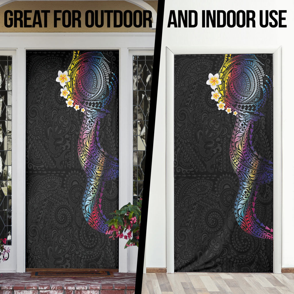 Hawaiian Tribal Tattoo and Plumeria Door Cover Polynesian Pattern Rainbow