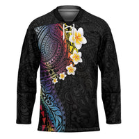 Hawaiian Tribal Tattoo and Plumeria Hockey Jersey Polynesian Pattern Rainbow