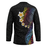 Hawaiian Tribal Tattoo and Plumeria Hockey Jersey Polynesian Pattern Rainbow
