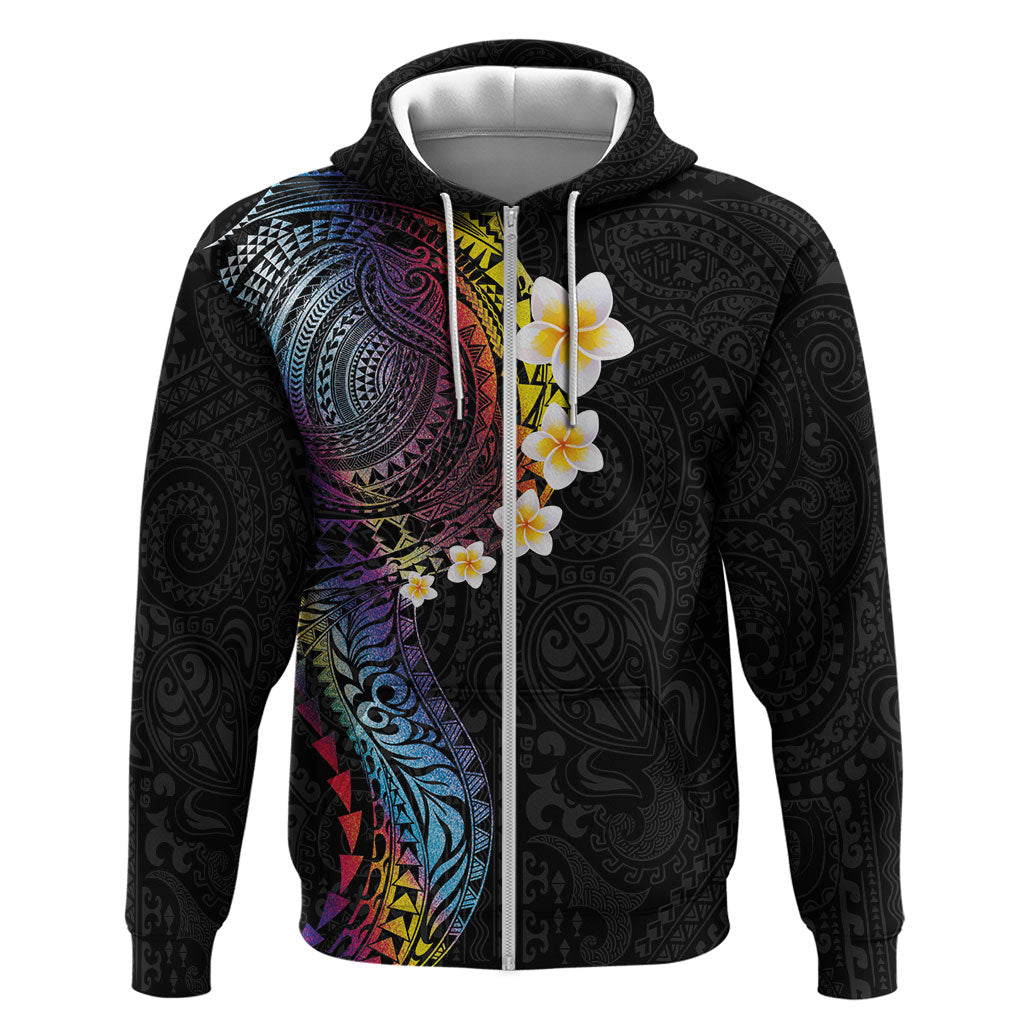 Hawaiian Tribal Tattoo and Plumeria Hoodie Polynesian Pattern Rainbow