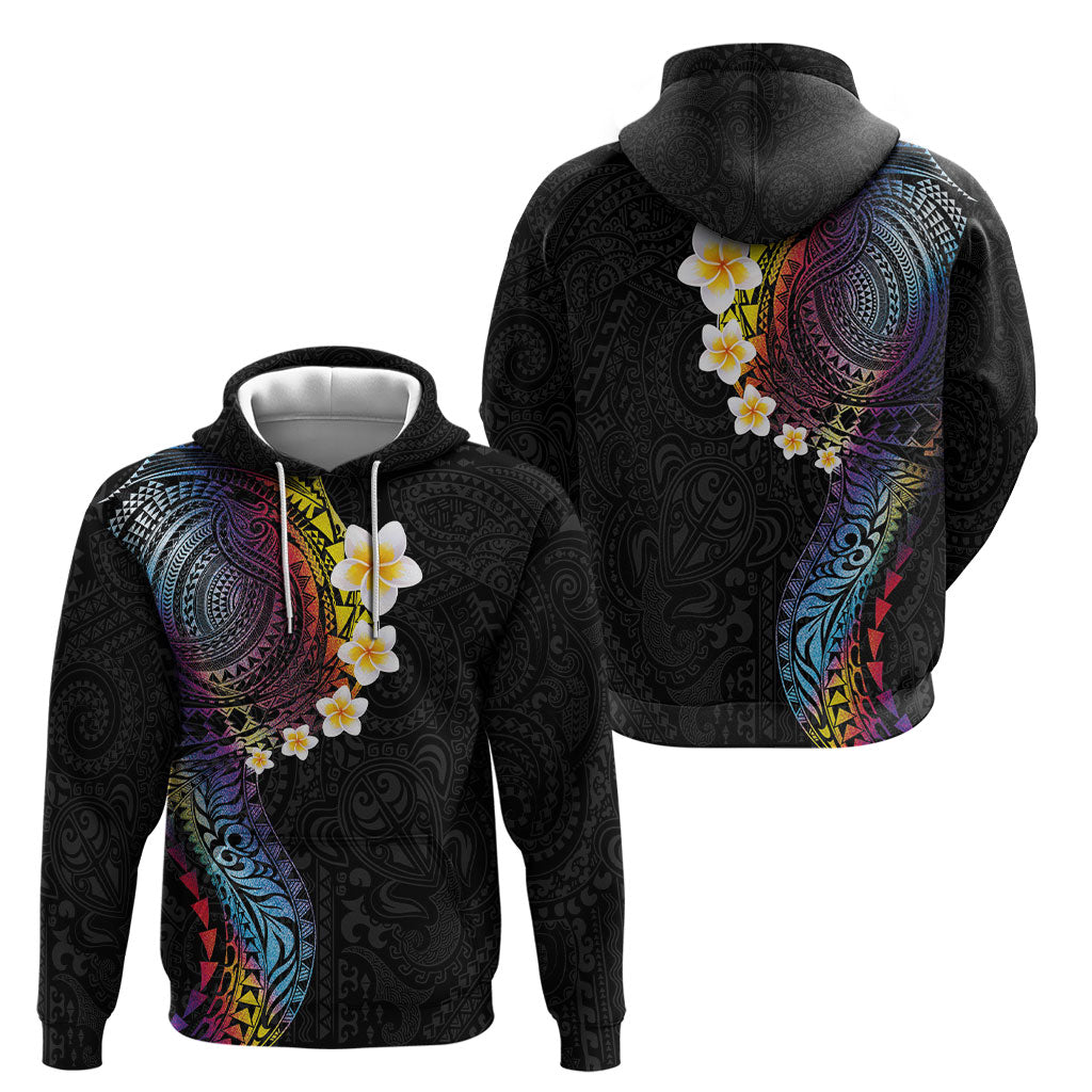 Hawaiian Tribal Tattoo and Plumeria Hoodie Polynesian Pattern Rainbow