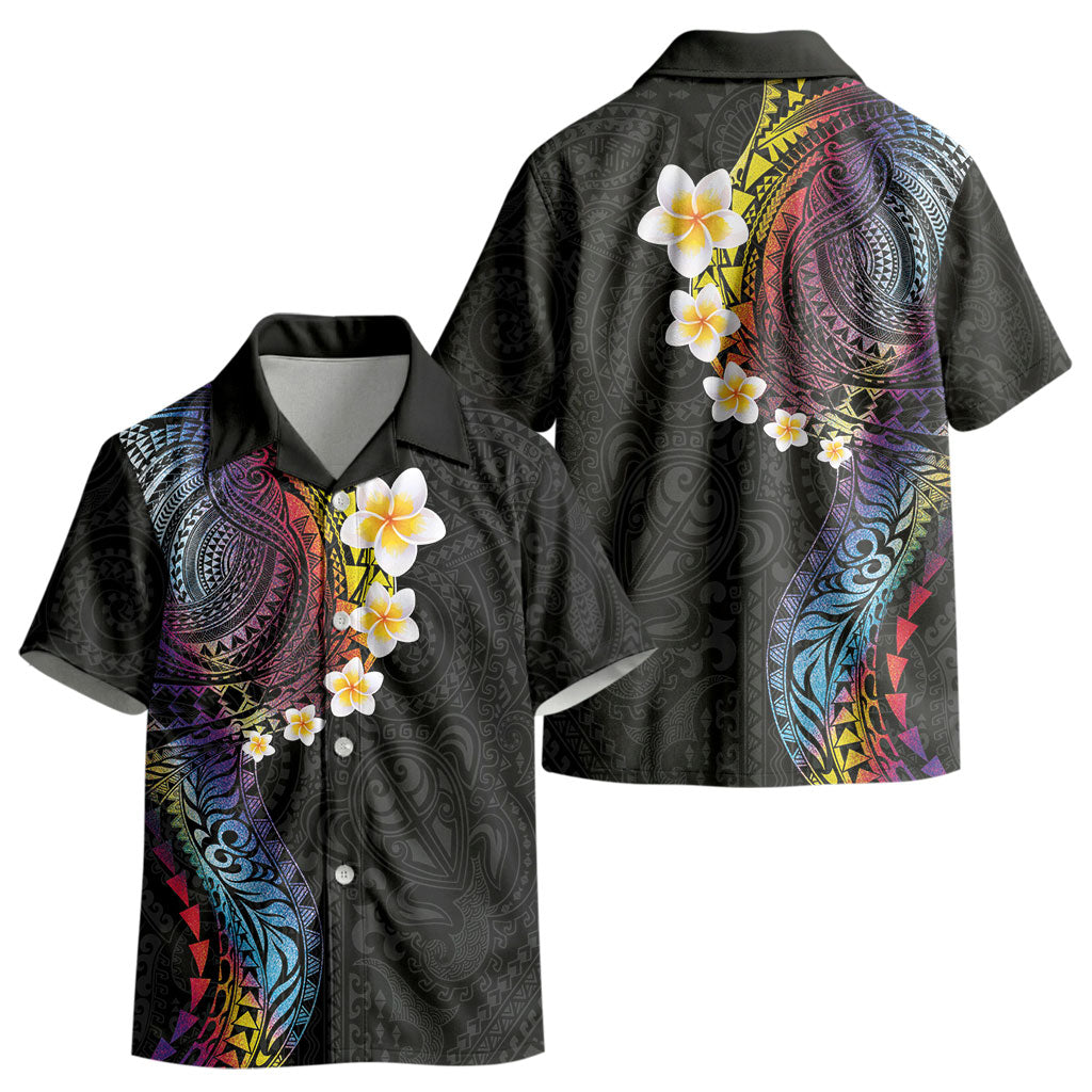 Hawaiian Tribal Tattoo and Plumeria Kid Hawaiian Shirt Polynesian Pattern Rainbow