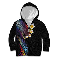 Hawaiian Tribal Tattoo and Plumeria Kid Hoodie Polynesian Pattern Rainbow