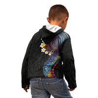Hawaiian Tribal Tattoo and Plumeria Kid Hoodie Polynesian Pattern Rainbow