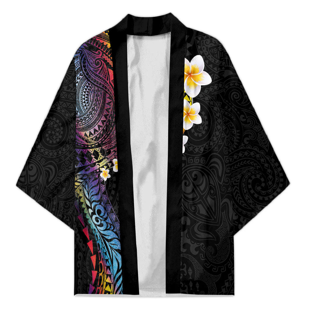 Hawaiian Tribal Tattoo and Plumeria Kimono Polynesian Pattern Rainbow